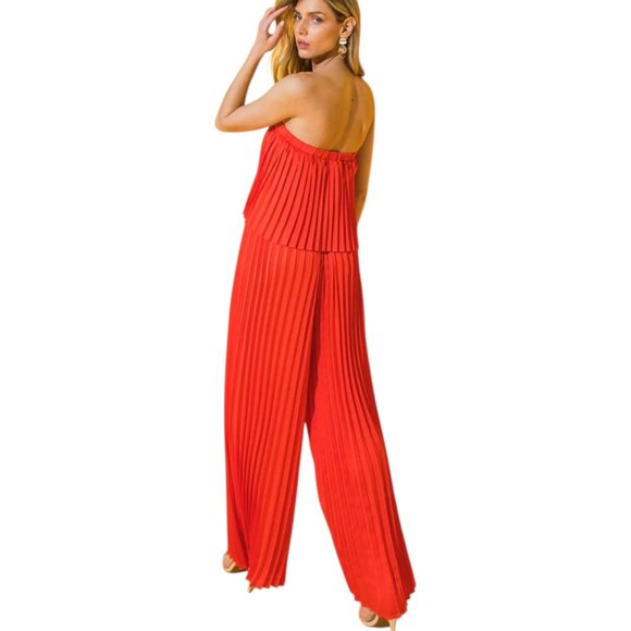 NWT Flying Tomato My Red Tomato Woven Jumpsuit Pleated Strapless Wide-Leg Small - Picture 2 of 10